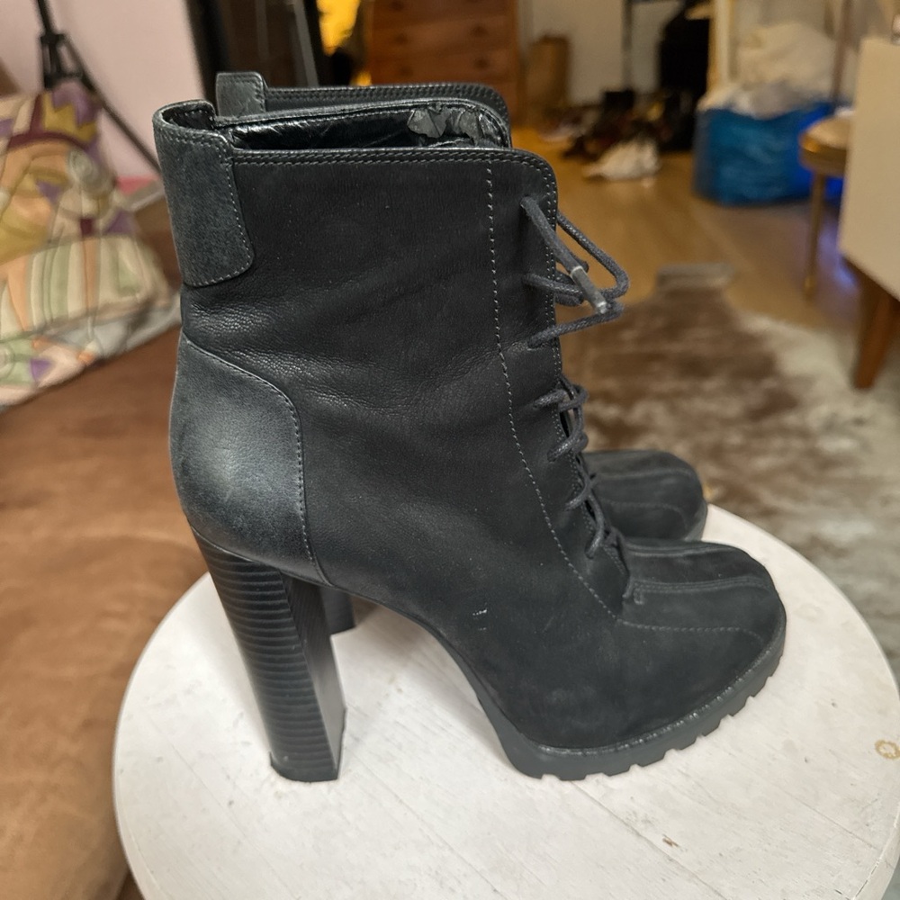 Black Lace-Up High Heel Boots